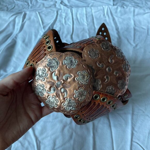 Brown and Bronze Concho Leather Y2K Belt - Picture 1 of 7